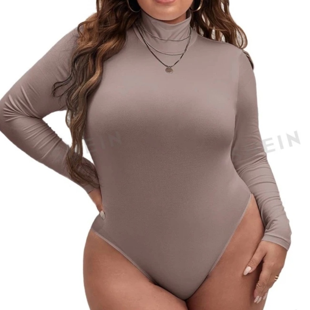 High Neck Long Sleeve Bodysuit in Taupe Color